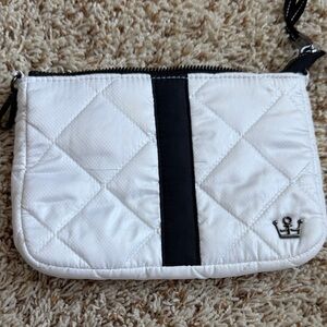 Oliver Thomas White Quilted Mini Wristlet with Black Stripe